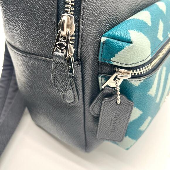 COACH NWOT Charlie Mini Wild Plaid Leather Backpack, Blue, $328 Retail main image 10